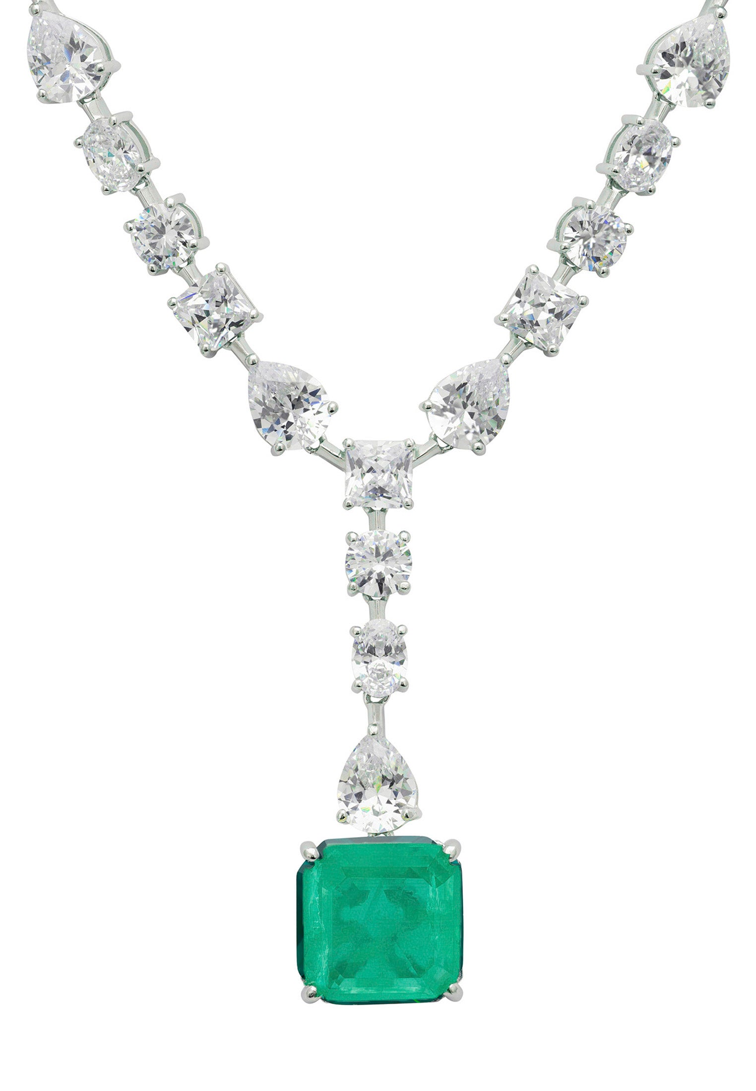Penelope Colombian Emerald Statement Necklace Silver